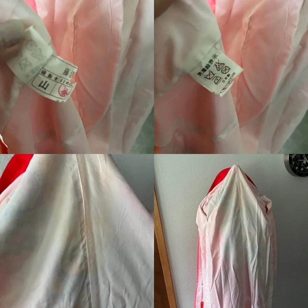 VINTAGE Girl's Pink Kimono Butterflies Flowers Ombre w/ Orange Tie - Picture 4 of 16